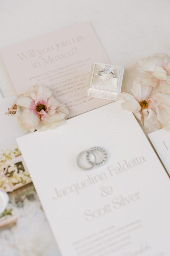 wedding invitation flatlay