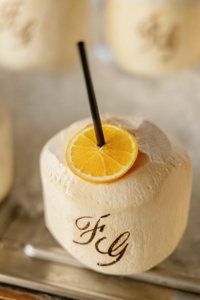 monogrammed coconut drink