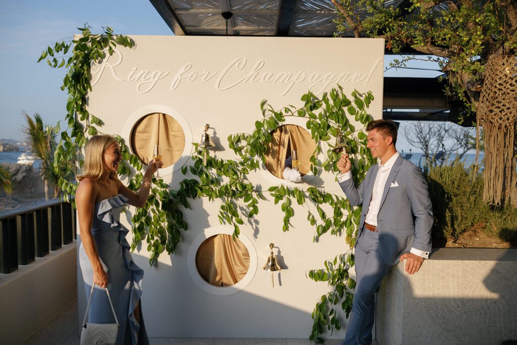 ring for champagne wedding cocktail hour wall